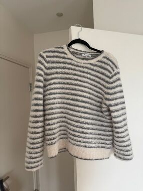 Madewell Striped Crewneck Sweater in Cream and Gray